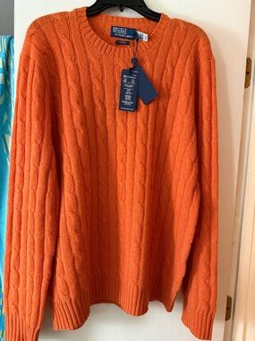 Ralph Lauren Orange Cable-Knit Crewneck Sweater new size L